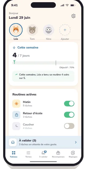 Grandi — le tableau de bord parent