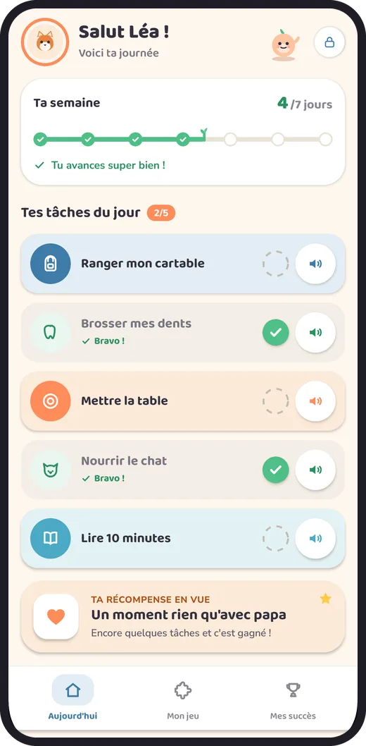 Grandi — la journée d'un enfant, ses tâches et sa progression