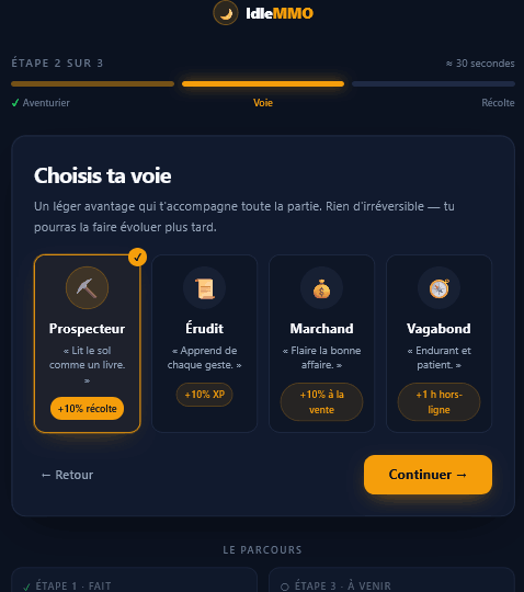 Idle Traveler — choix de voie